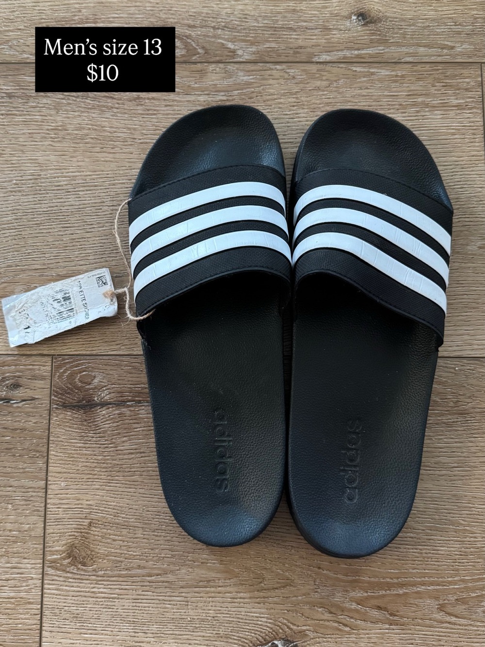 adidas Black Slides with White Stripes